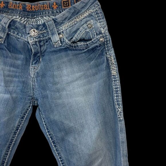 Rock Revival Sasha Thich Stitch Embellished Boot Cut Jeans Sz 27 - Picture 6 of 12
